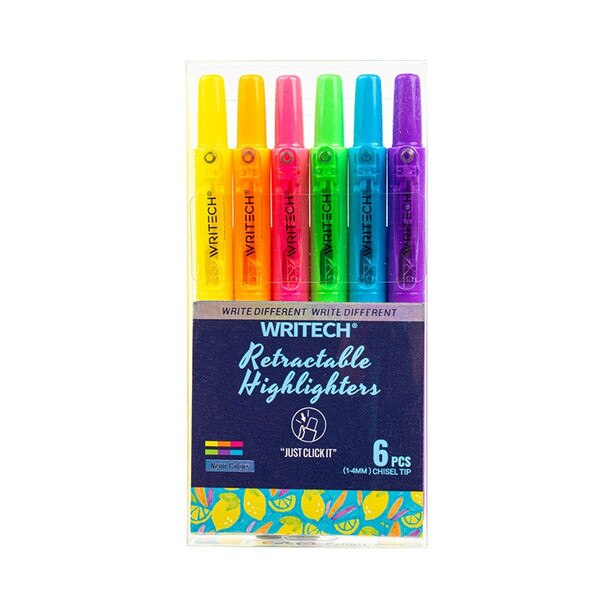 Writech Retractable Refillable Highlighter Set Neon Assorted 6 Count